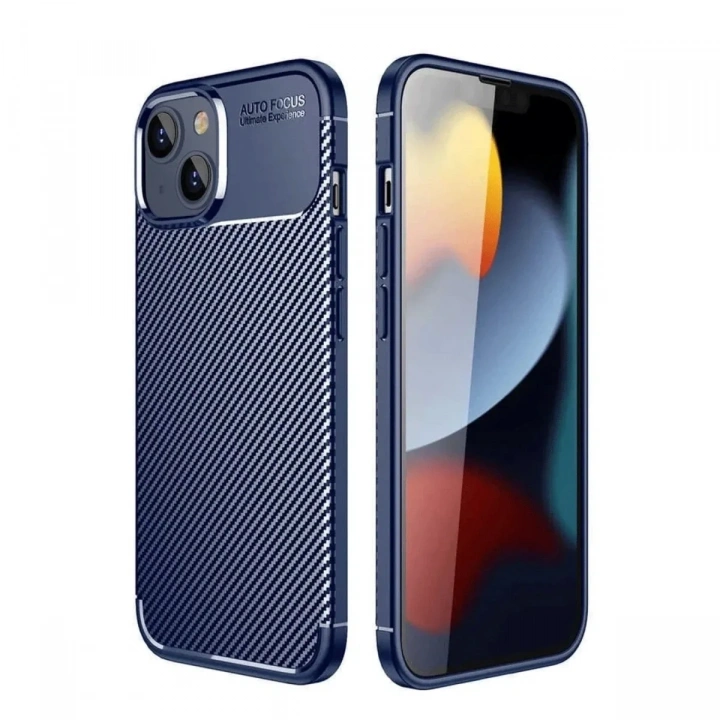 Mey İthalat®  iPhone 14 Kılıf Auto Focus Karbon Kapak - Lacivert