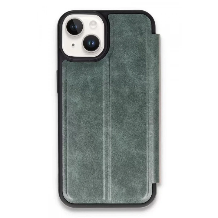 Mey İthalat®   iPhone 14 Kılıf Flip Cover - Koyu Yeşil