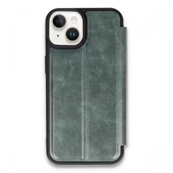 Mey İthalat®   iPhone 14 Kılıf Flip Cover - Koyu Yeşil