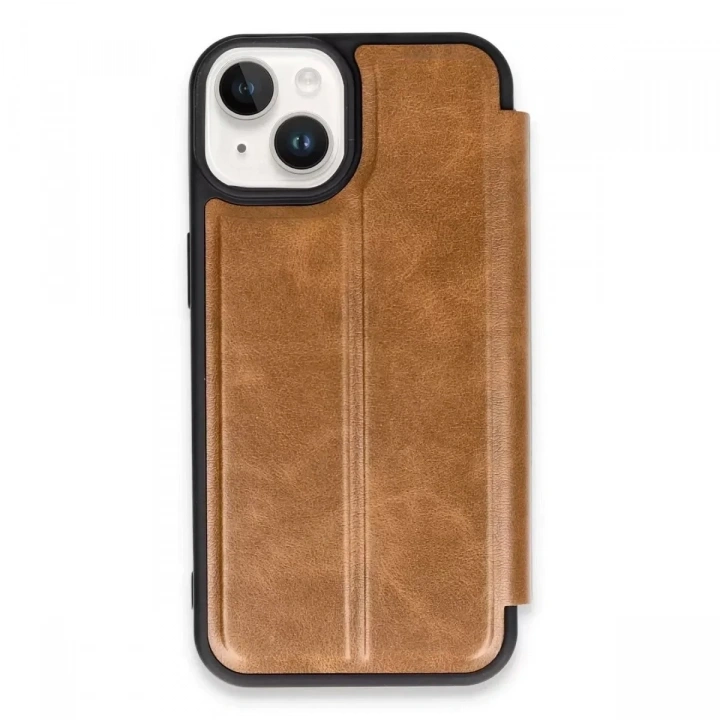 Mey İthalat®   iPhone 14 Kılıf Flip Cover - Taba
