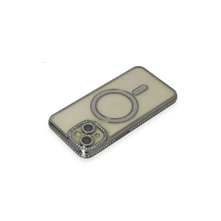 Mey İthalat®  iPhone 14 Kılıf Joke Simli Magneticsafe Kılıf - Gri