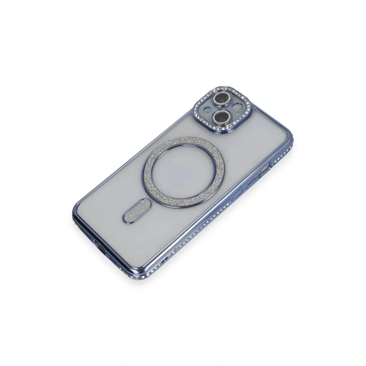 Mey İthalat®  iPhone 14 Kılıf Joke Simli Magneticsafe Kılıf - Mavi