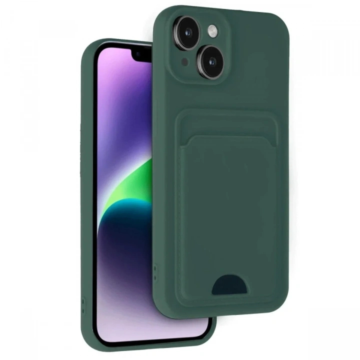 Mey İthalat®  iPhone 14 Kılıf Kelvin Kartvizitli Silikon - Koyu Yeşil