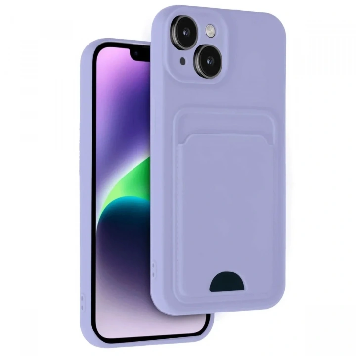 Mey İthalat®  iPhone 14 Kılıf Kelvin Kartvizitli Silikon - Lila