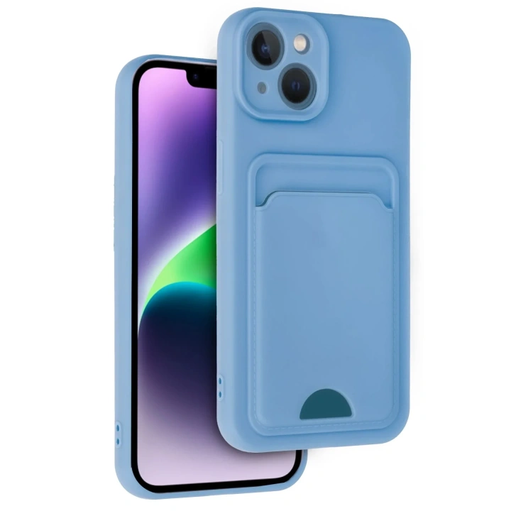 Mey İthalat®  iPhone 14 Kılıf Kelvin Kartvizitli Silikon - Mavi