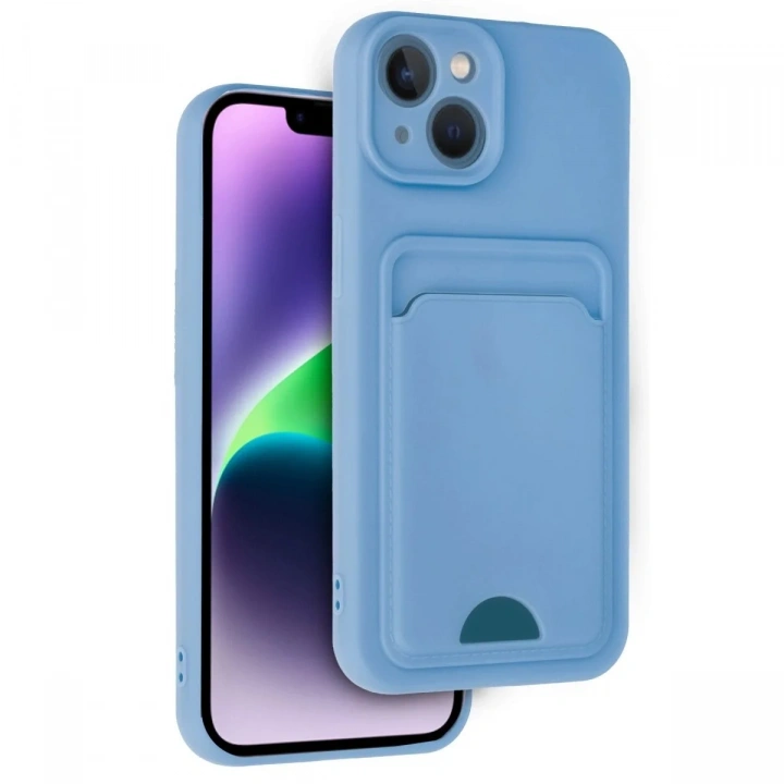 Mey İthalat®  iPhone 14 Kılıf Kelvin Kartvizitli Silikon - Mavi