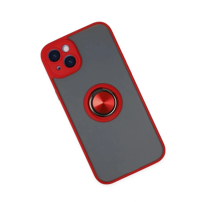 Mey İthalat®  iPhone 14 Kılıf Montreal Yüzüklü Silikon Kapak - Kırmızı