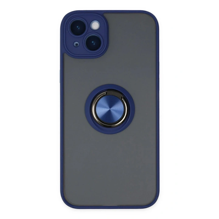 Mey İthalat®  iPhone 14 Kılıf Montreal Yüzüklü Silikon Kapak - Lacivert