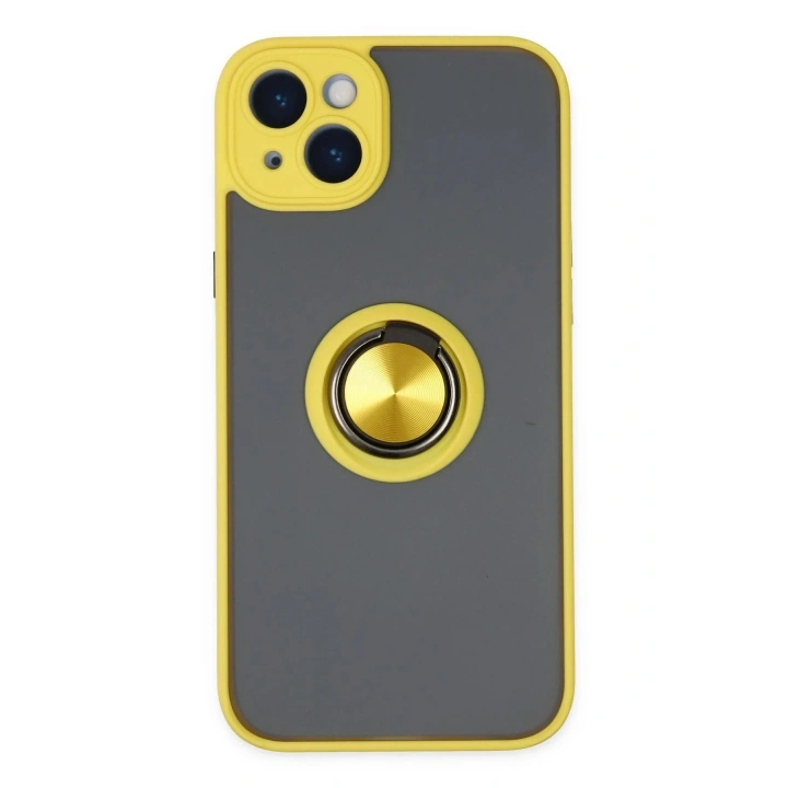 Mey İthalat®  iPhone 14 Kılıf Montreal Yüzüklü Silikon Kapak - Sarı