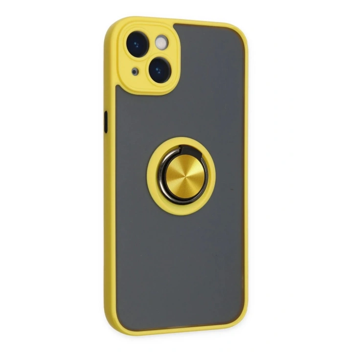 Mey İthalat®  iPhone 14 Kılıf Montreal Yüzüklü Silikon Kapak - Sarı