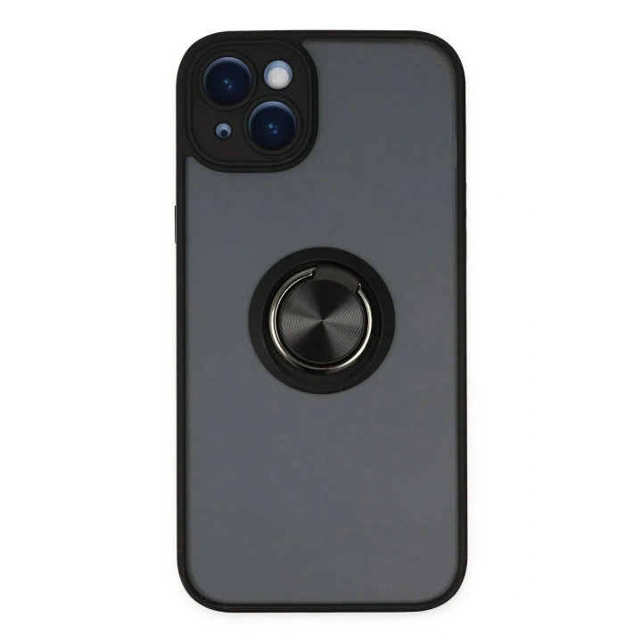 Mey İthalat®  iPhone 14 Kılıf Montreal Yüzüklü Silikon Kapak - Siyah