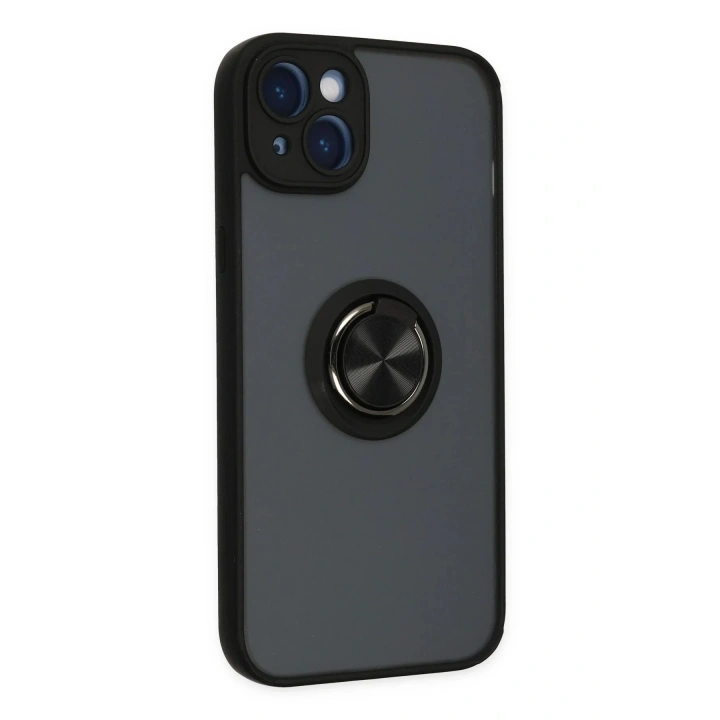 Mey İthalat®  iPhone 14 Kılıf Montreal Yüzüklü Silikon Kapak - Siyah