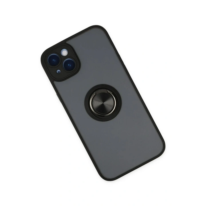 Mey İthalat®  iPhone 14 Kılıf Montreal Yüzüklü Silikon Kapak - Siyah