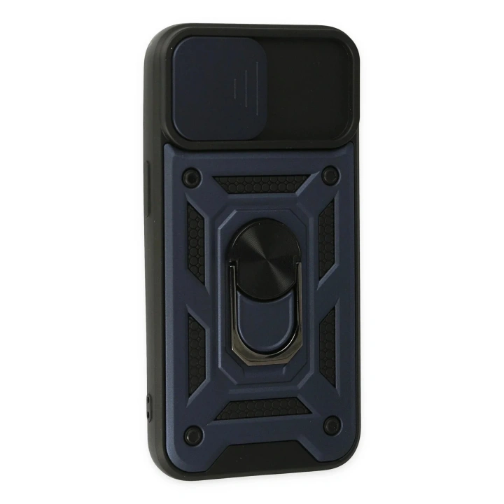 Mey İthalat®  iPhone 14 Kılıf Pars Lens Yüzüklü Silikon - Lacivert