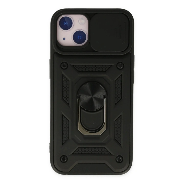 Mey İthalat®  iPhone 14 Kılıf Pars Lens Yüzüklü Silikon - Siyah