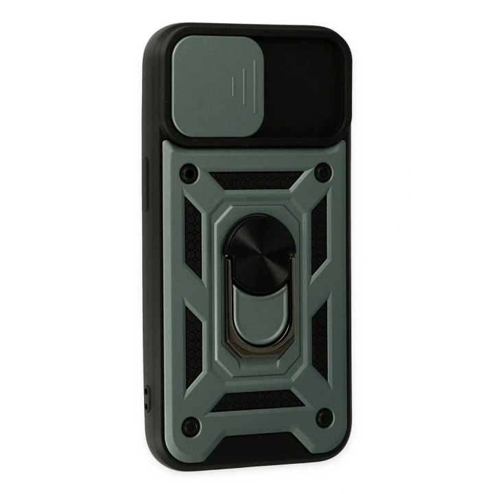 Mey İthalat®  iPhone 14 Kılıf Pars Lens Yüzüklü Silikon - Yeşil