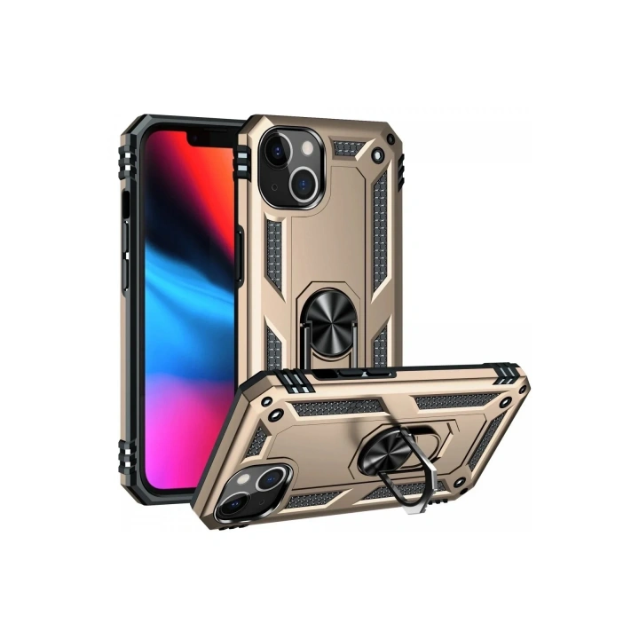 Mey İthalat®  iPhone 14 Kılıf Sofya Yüzüklü Silikon Kapak - Gold