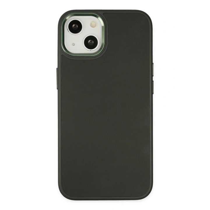 Mey İthalat®  iPhone 14 Plus Kılıf Asya Deri Silikon - Koyu Yeşil