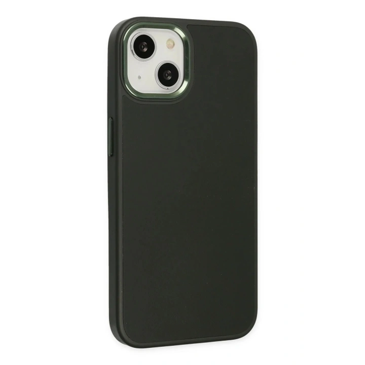 Mey İthalat®  iPhone 14 Plus Kılıf Asya Deri Silikon - Koyu Yeşil