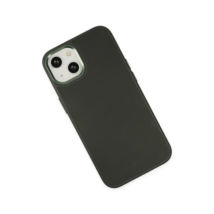 Mey İthalat®  iPhone 14 Plus Kılıf Asya Deri Silikon - Koyu Yeşil
