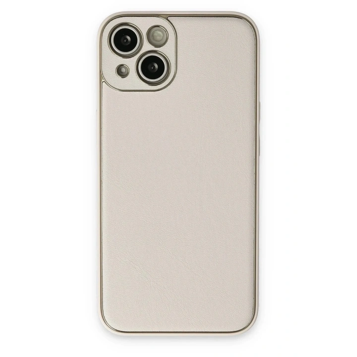 Mey İthalat®  iPhone 14 Plus Kılıf Coco Deri Silikon Kapak - Beyaz