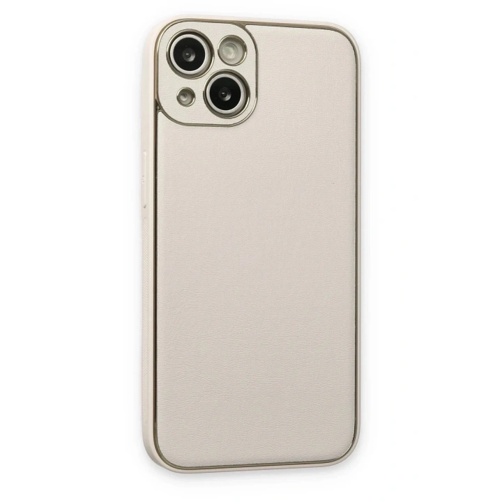 Mey İthalat®  iPhone 14 Plus Kılıf Coco Deri Silikon Kapak - Beyaz