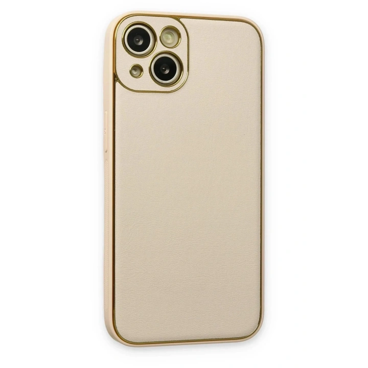 Mey İthalat®  iPhone 14 Plus Kılıf Coco Deri Silikon Kapak - Gold