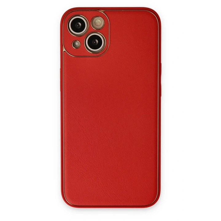 Mey İthalat®  iPhone 14 Plus Kılıf Coco Deri Silikon Kapak - Kırmızı