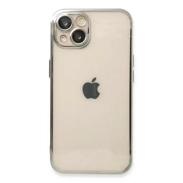 Mey İthalat®  iPhone 14 Plus Kılıf  Lensli Silikon - Gümüş