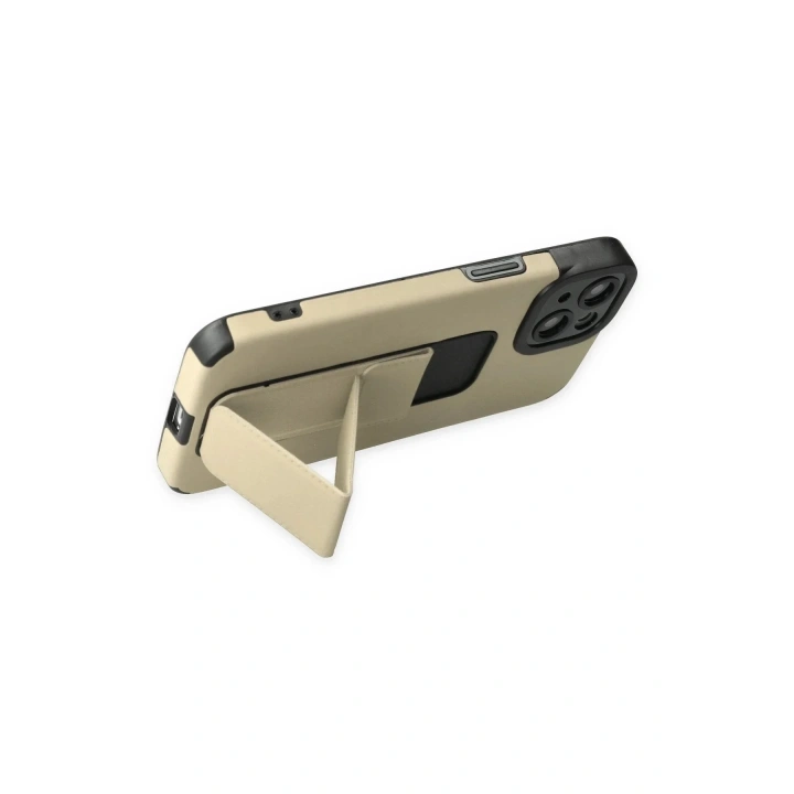 Mey İthalat®  iPhone 14 Plus Kılıf Mega Standlı Silikon - Gold
