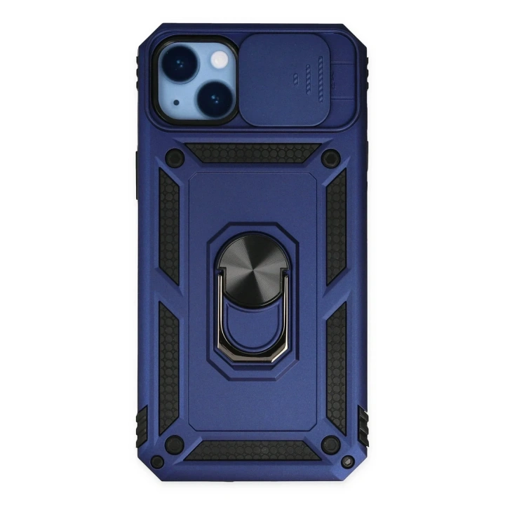 Mey İthalat®  iPhone 14 Plus Kılıf Pars Lens Yüzüklü Silikon - Lacivert