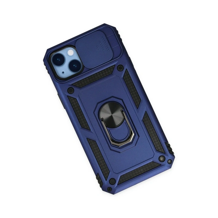 Mey İthalat®  iPhone 14 Plus Kılıf Pars Lens Yüzüklü Silikon - Lacivert