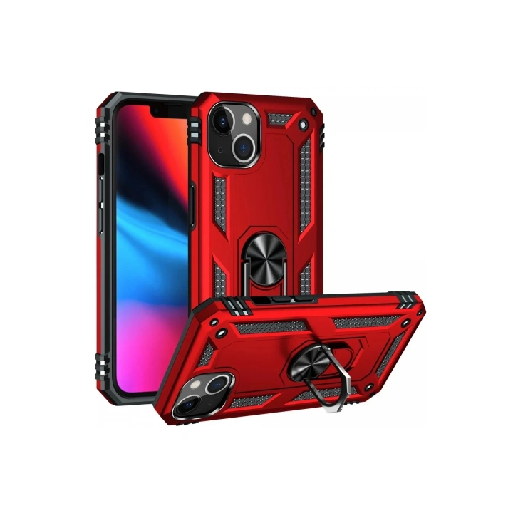 Mey İthalat®  iPhone 14 Plus Kılıf Sofya Yüzüklü Silikon Kapak - Kırmızı
