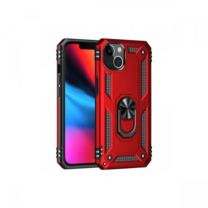 Mey İthalat®  iPhone 14 Plus Kılıf Sofya Yüzüklü Silikon Kapak - Kırmızı