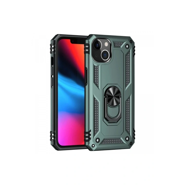 Mey İthalat®  iPhone 14 Plus Kılıf Sofya Yüzüklü Silikon Kapak - Yeşil