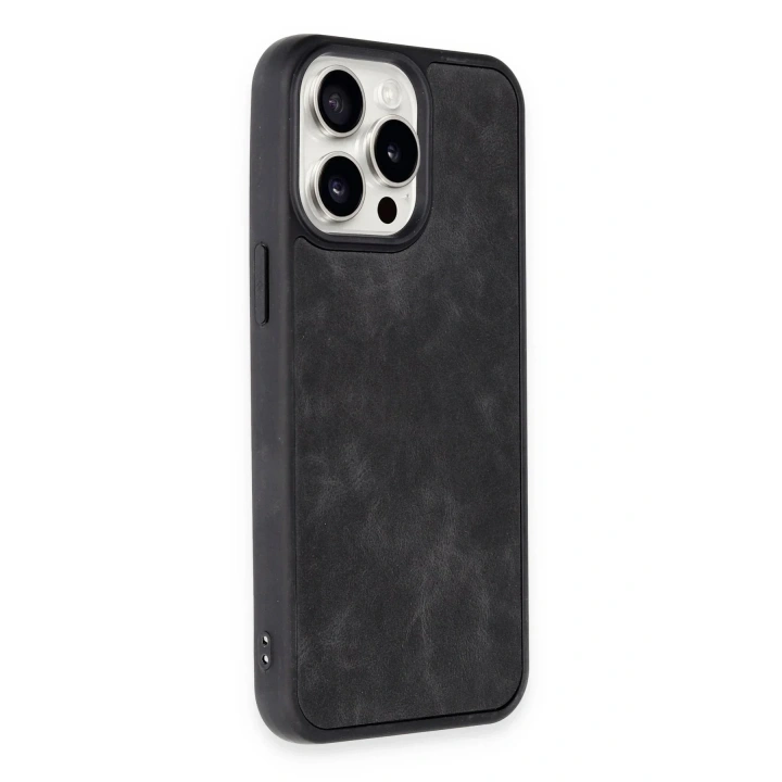 Mey İthalat®  iPhone 14 Pro Kılıf Aras Deri Kapak - Siyah