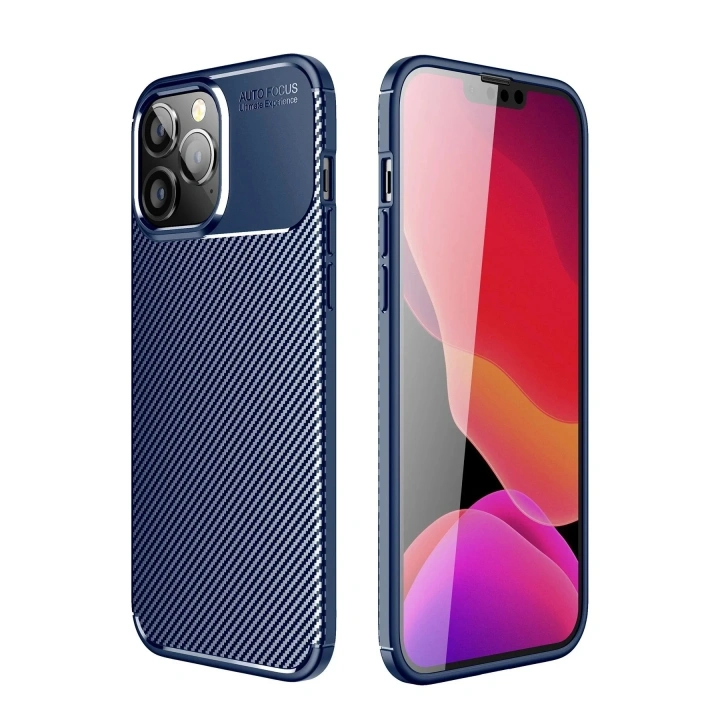 Mey İthalat®  iPhone 14 Pro Kılıf Auto Focus Karbon Kapak - Lacivert