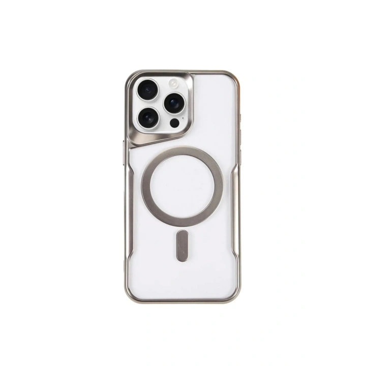 Mey İthalat®  iPhone 14 Pro Kılıf Boyi Magsafe Silikon Kapak - Gümüş