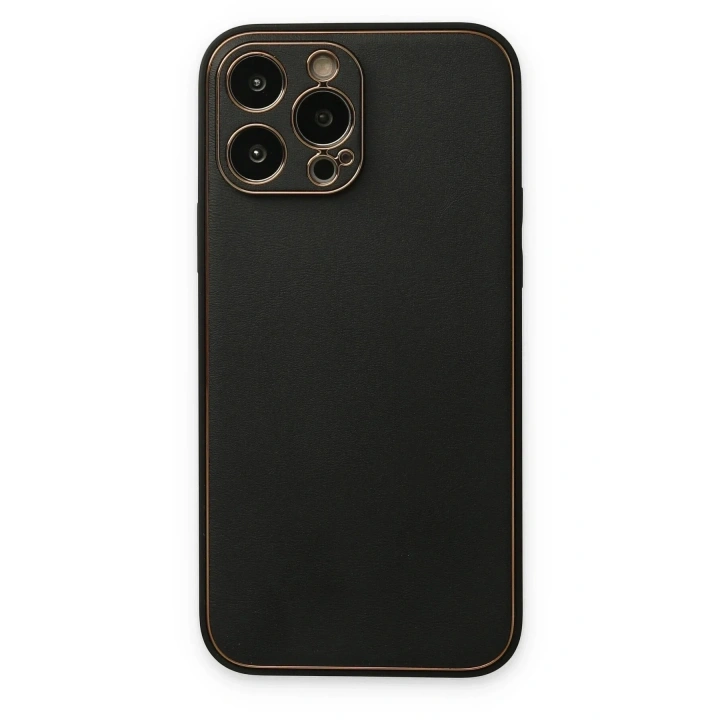 Mey İthalat®  iPhone 14 Pro Kılıf Coco Deri Silikon Kapak - Siyah