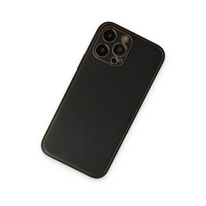 Mey İthalat®  iPhone 14 Pro Kılıf Coco Deri Silikon Kapak - Siyah