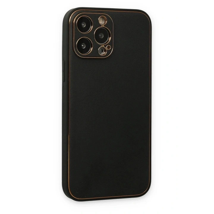 Mey İthalat®  iPhone 14 Pro Kılıf Coco Deri Silikon Kapak - Siyah