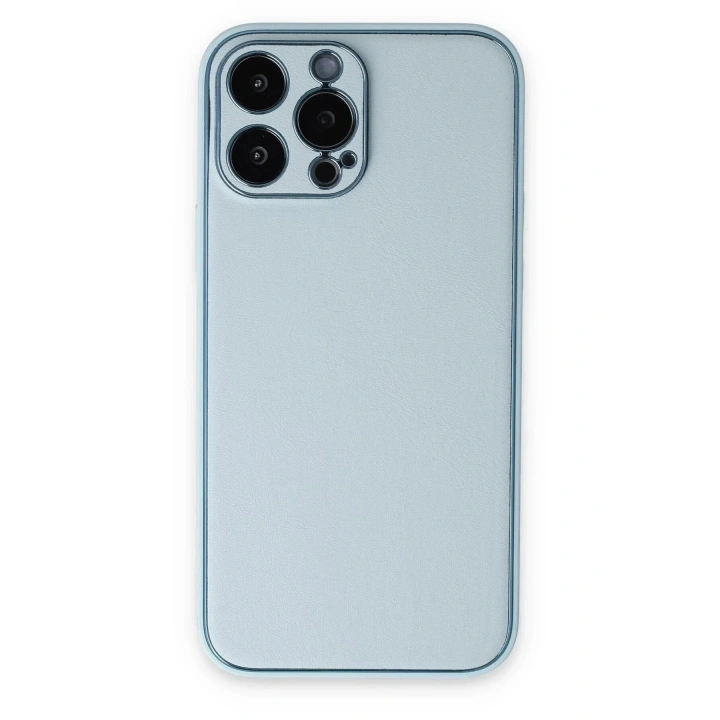 Mey İthalat®  iPhone 14 Pro Kılıf Coco Deri Silikon Kapak - Sky Blue