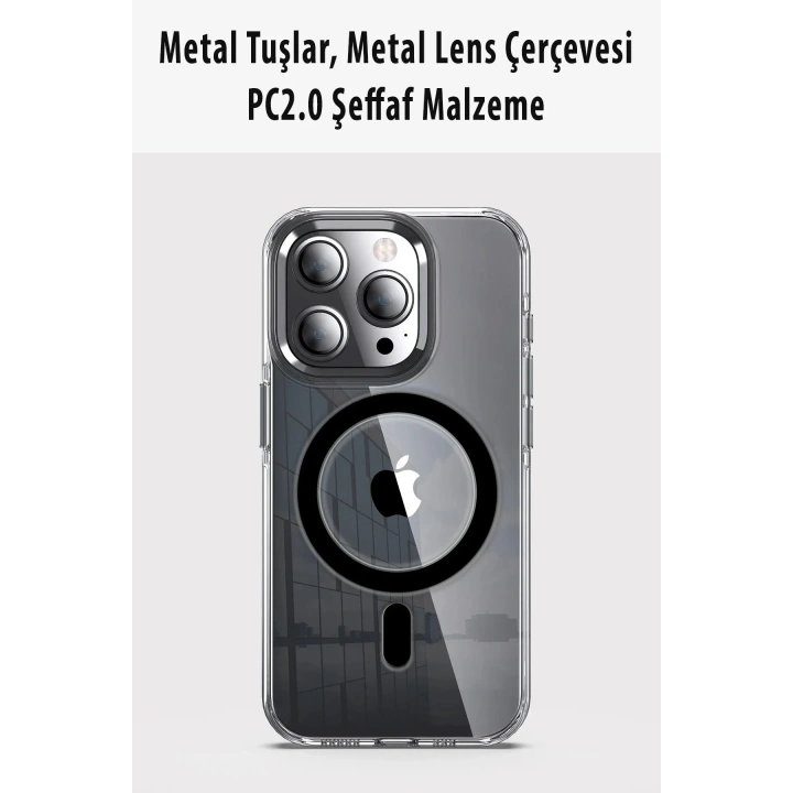 Mey İthalat®  iPhone 14 Pro Kılıf Crystal Magsafe Kapak - Siyah
