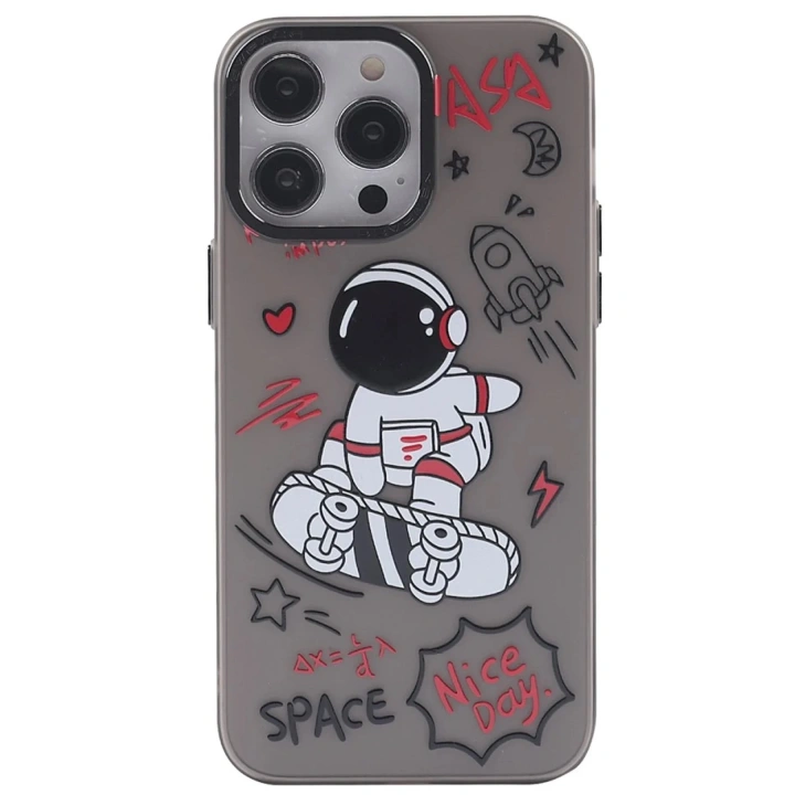 Mey İthalat®  iPhone 14 Pro Kılıf  Desenli Kapak -  Siyah - 1