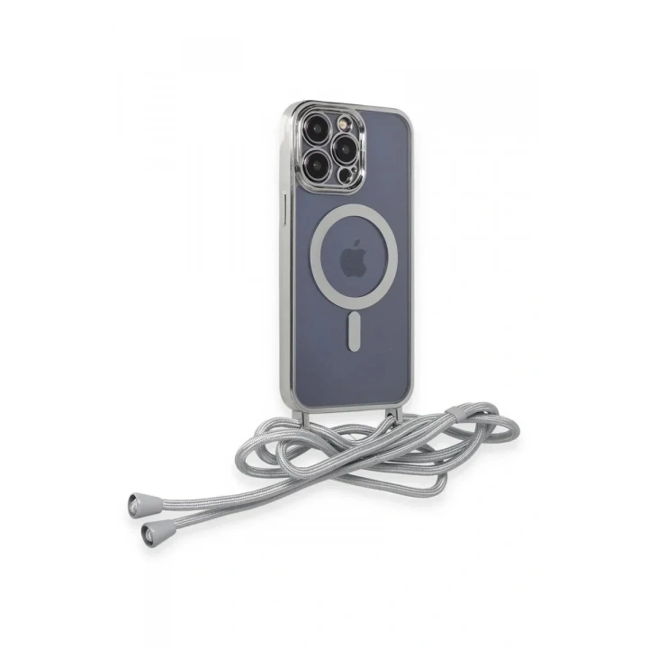 Mey İthalat®  iPhone 14 Pro Kılıf Divo Lazer Askılı Magsafe Kapak - Gümüş