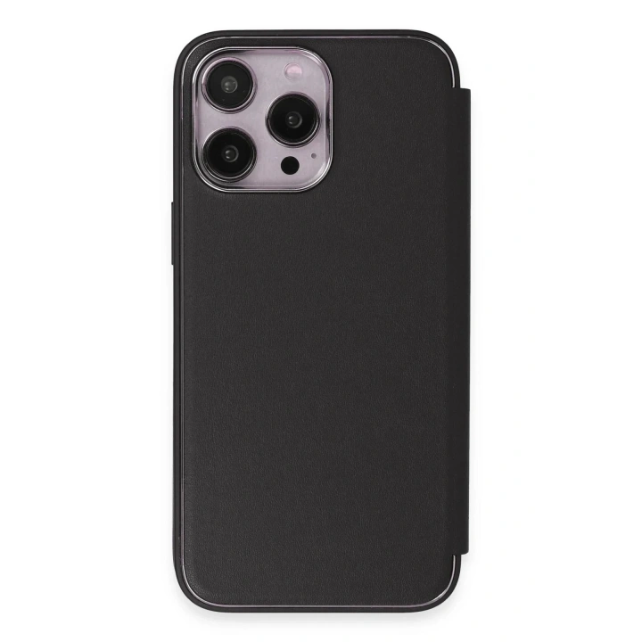 Mey İthalat®  iPhone 14 Pro Kılıf Dolpin Kapaklı - Siyah