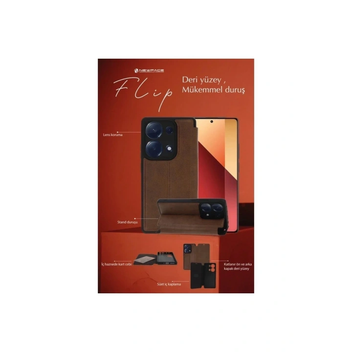 Mey İthalat®  iPhone 14 Pro Kılıf Flip Cover - Taba