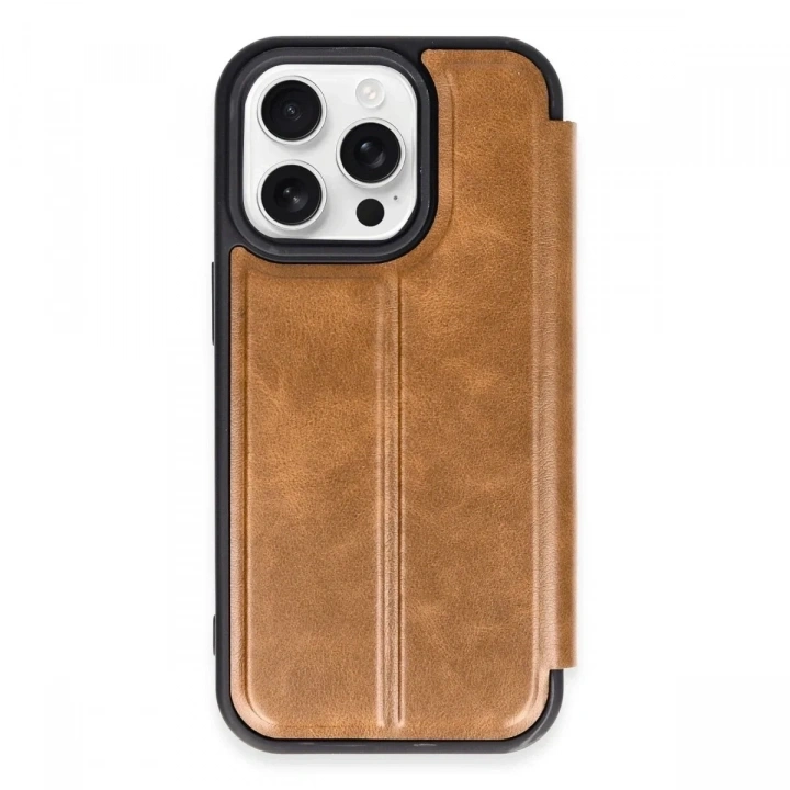 Mey İthalat®  iPhone 14 Pro Kılıf Flip Cover - Taba