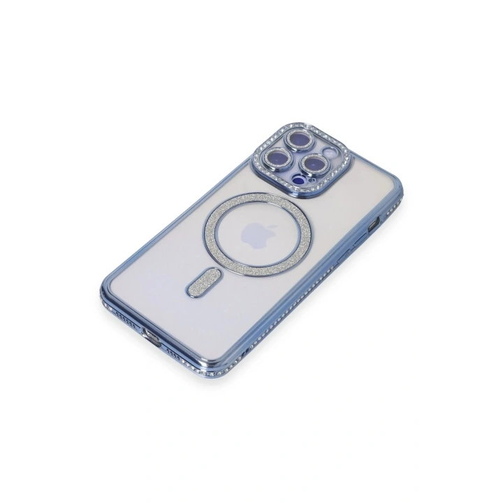 Mey İthalat®  iPhone 14 Pro Kılıf Joke Simli Magneticsafe Kılıf - Mavi
