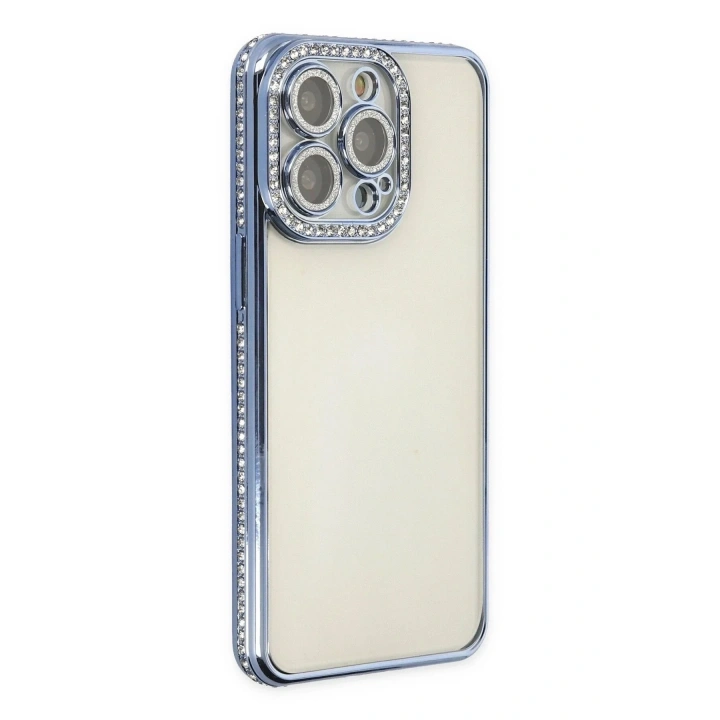 Mey İthalat®  iPhone 14 Pro Kılıf Joke Taşlı Silikon - Mavi